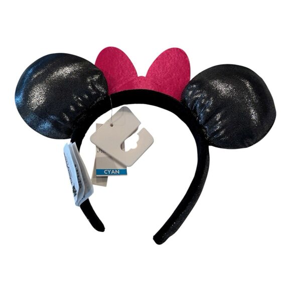 Disney World Minnie Mouse Headband ears Black Ears Pink Rhinestone Bow NWT